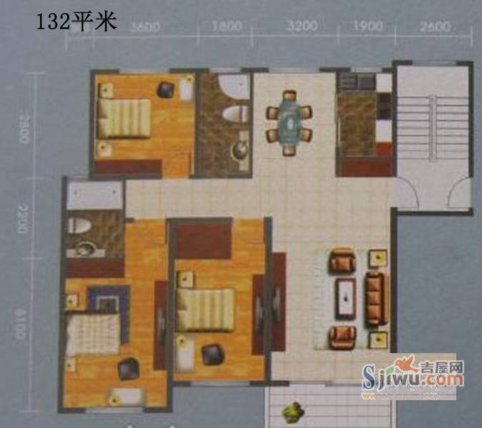 山水华庭南苑3室2厅2卫138㎡户型图