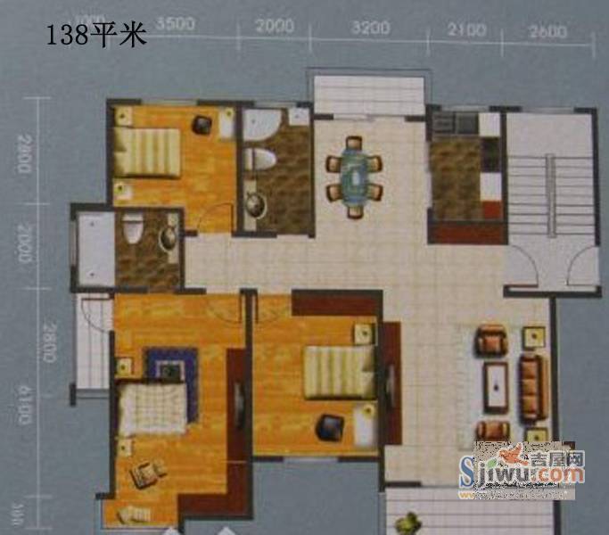 山水华庭南苑3室2厅2卫138㎡户型图