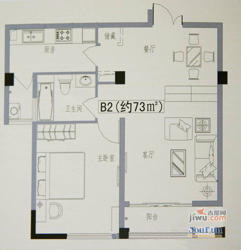 东润名邸2室1厅1卫73㎡户型图