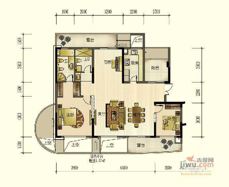 九川滨河国际4室2厅2卫171.3㎡户型图