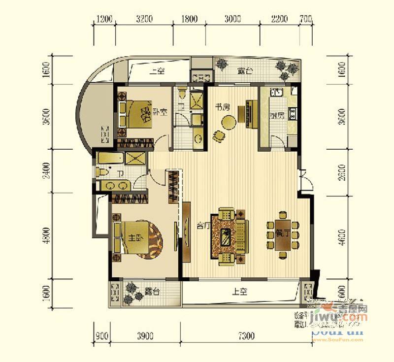 九川滨河国际4室2厅2卫171.3㎡户型图