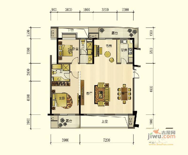 九川滨河国际4室2厅2卫171.3㎡户型图