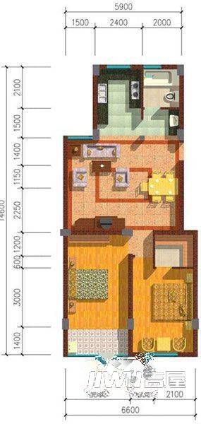 凤凰万隆公寓2室2厅1卫95.2㎡户型图