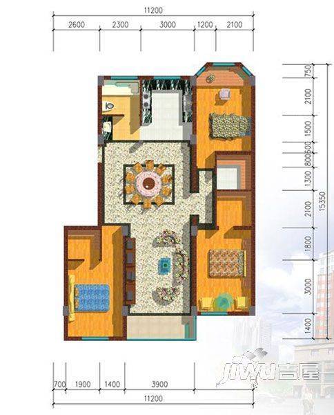 凤凰万隆公寓2室2厅1卫95.2㎡户型图