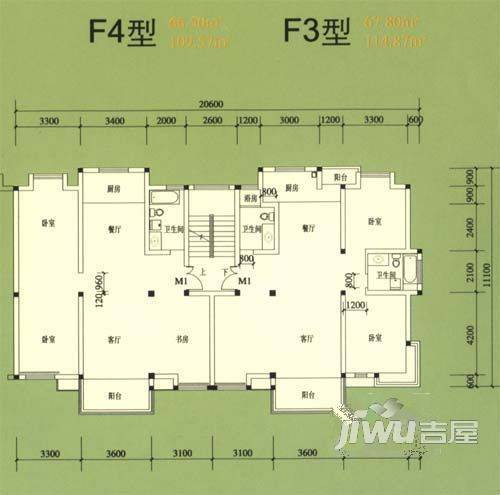 下塘小区3室2厅1卫52㎡户型图