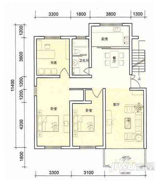 潜庄公寓3室2厅2卫117.5㎡户型图