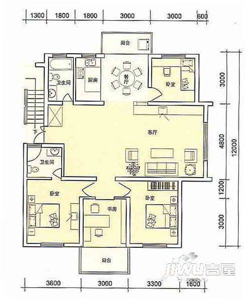潜庄公寓3室2厅2卫117.5㎡户型图