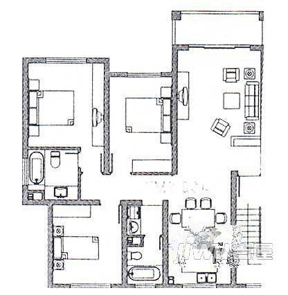 华源城市花园3室2厅2卫128.8㎡户型图