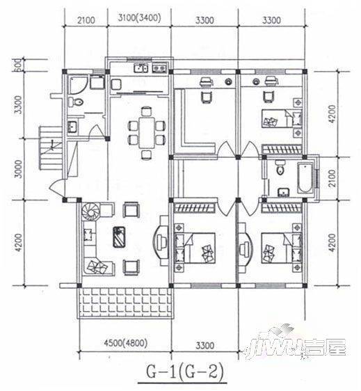 富丽家园3室2厅1卫125㎡户型图