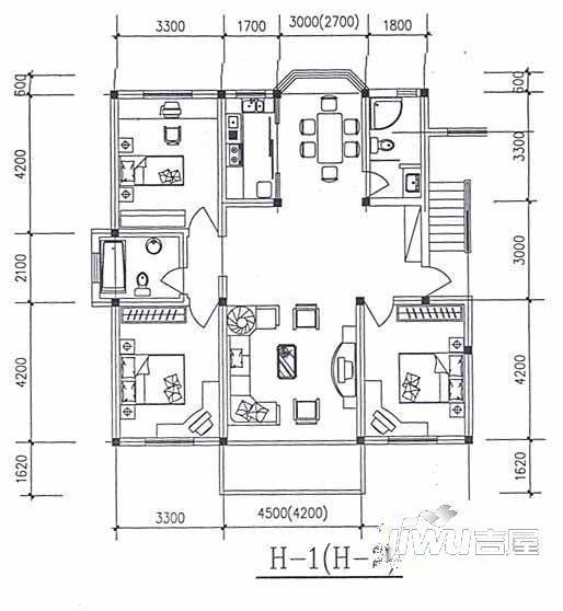 富丽家园3室2厅1卫125㎡户型图