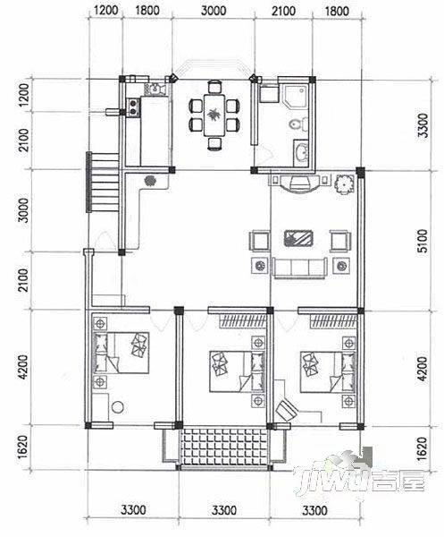 富丽家园3室2厅1卫125㎡户型图