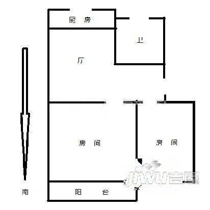 田盛园2室1厅1卫56㎡户型图