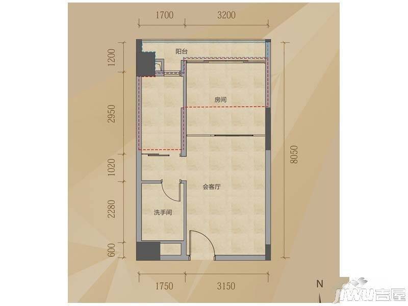 佳润云凯雅寓1室1厅1卫41㎡户型图