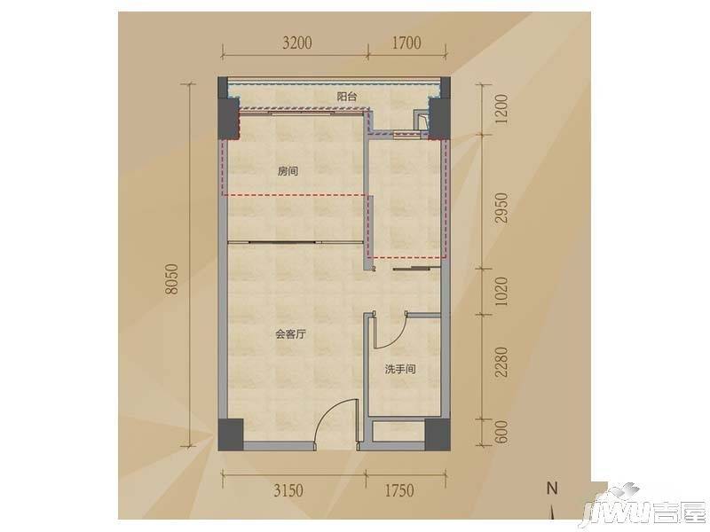 佳润云凯雅寓1室1厅1卫41㎡户型图