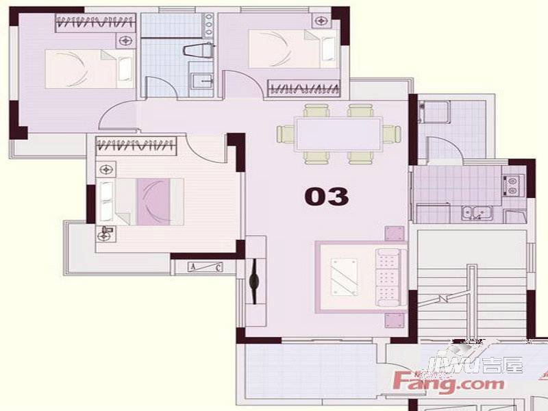 东凌广场3室2厅2卫94㎡户型图