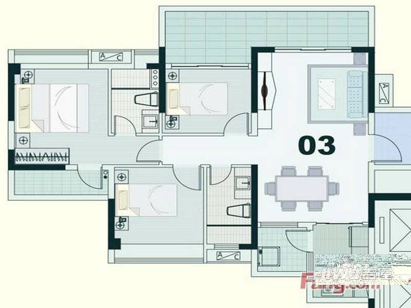 东凌广场3室2厅2卫94㎡户型图