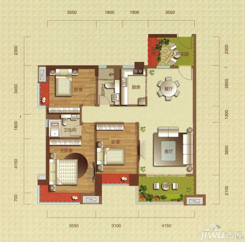 湛江启达东海岸h2户型图_首付金额_3室2厅2卫_119.0平米 吉屋网