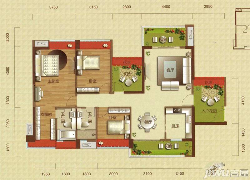 启达东海岸h3户型图|启达东海岸4房2厅2卫户型图_坡头启达东海岸