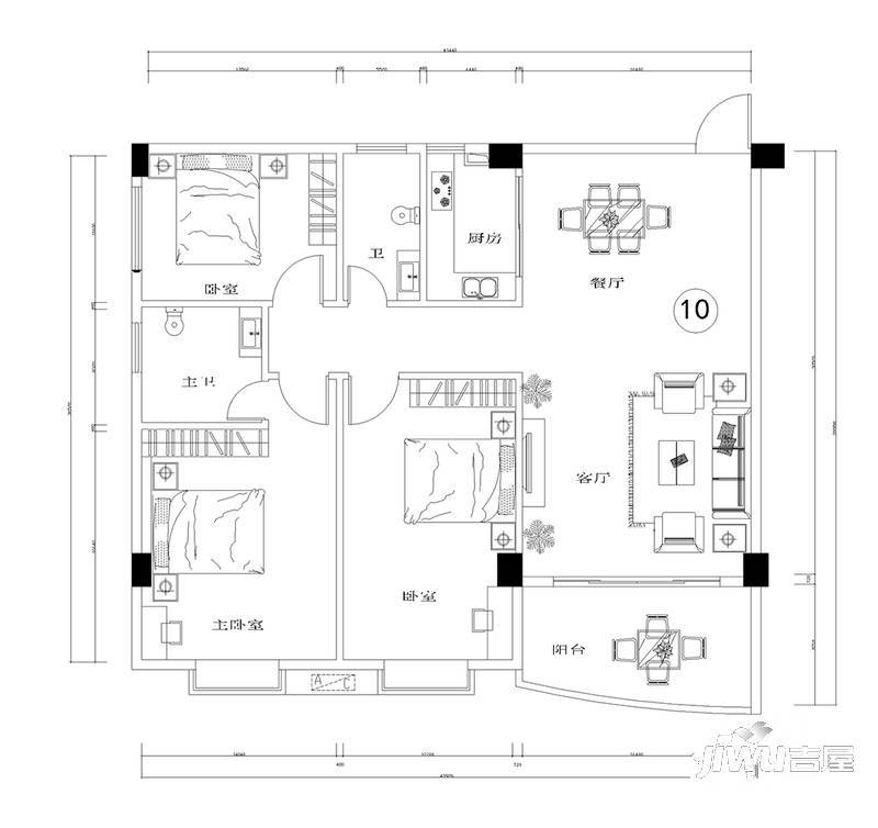 茂达居3室2厅2卫115.4㎡户型图