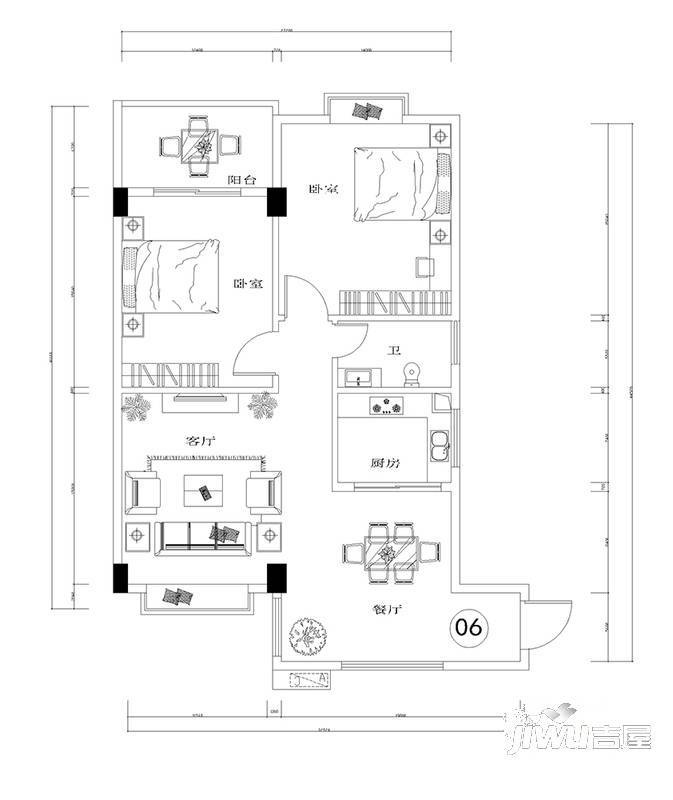 茂达居2室2厅1卫84㎡户型图