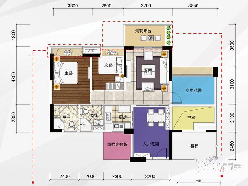 广和澳海城2室2厅2卫88.1㎡户型图