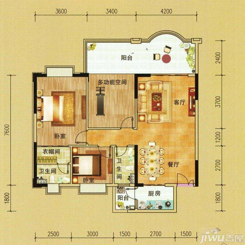 华盛新城二期2室2厅1卫81㎡户型图