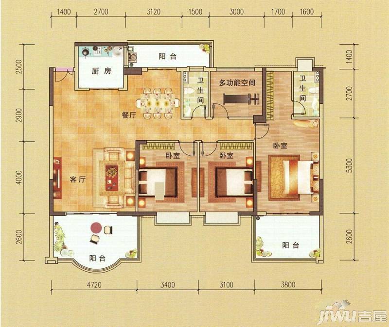 华盛新城二期2室2厅1卫81㎡户型图