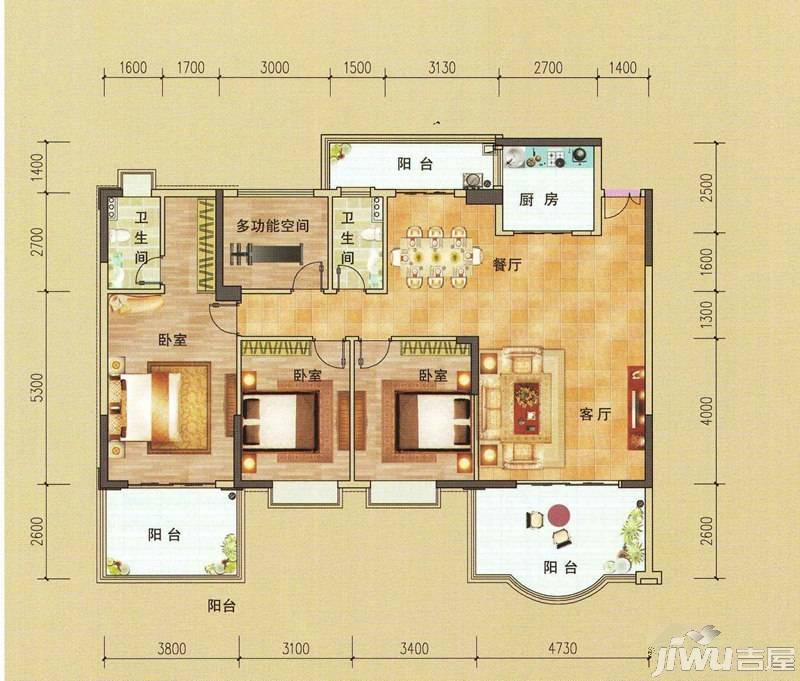 华盛新城二期2室2厅1卫81㎡户型图