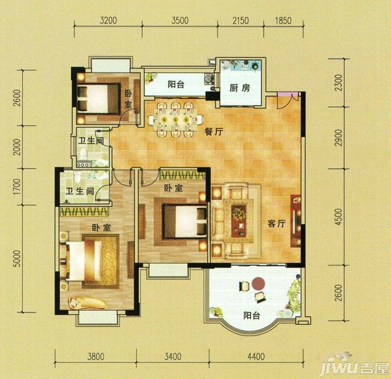 华盛新城二期2室2厅1卫81㎡户型图