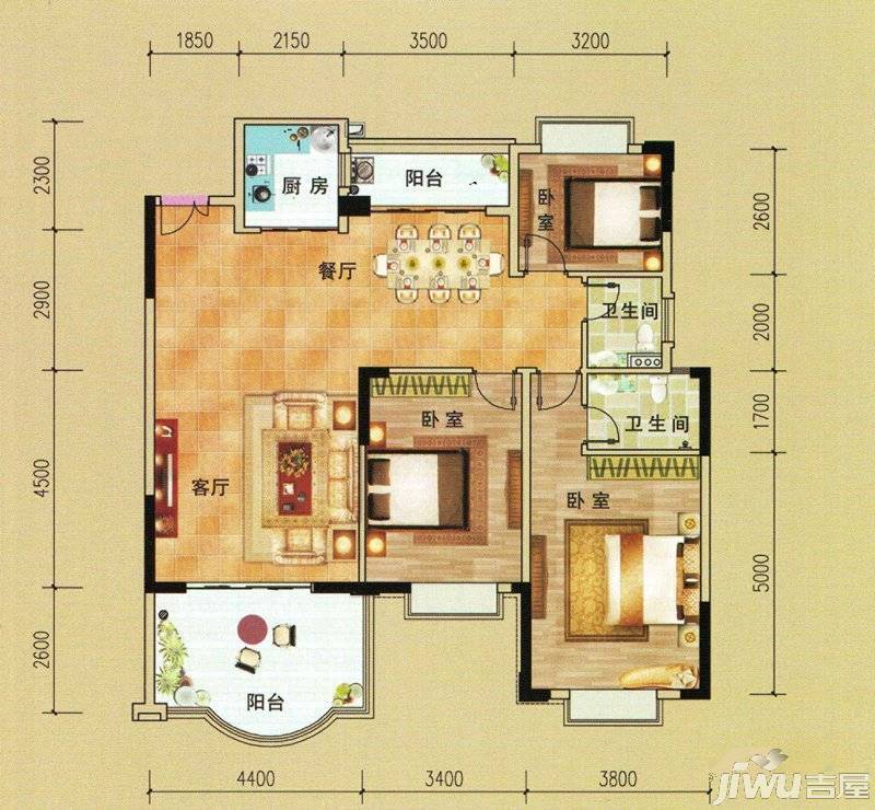 华盛新城二期2室2厅1卫81㎡户型图