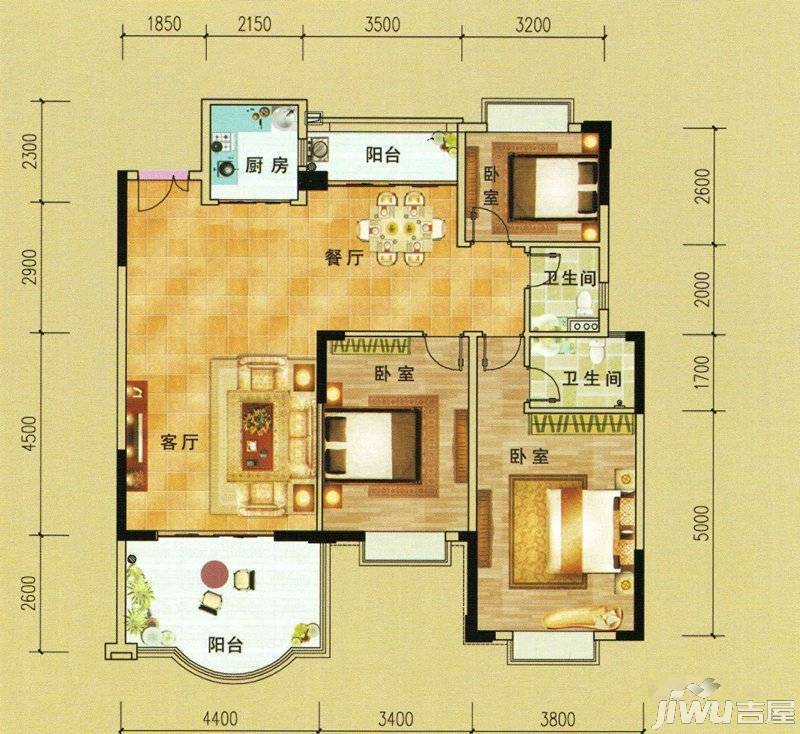 华盛新城二期2室2厅1卫81㎡户型图