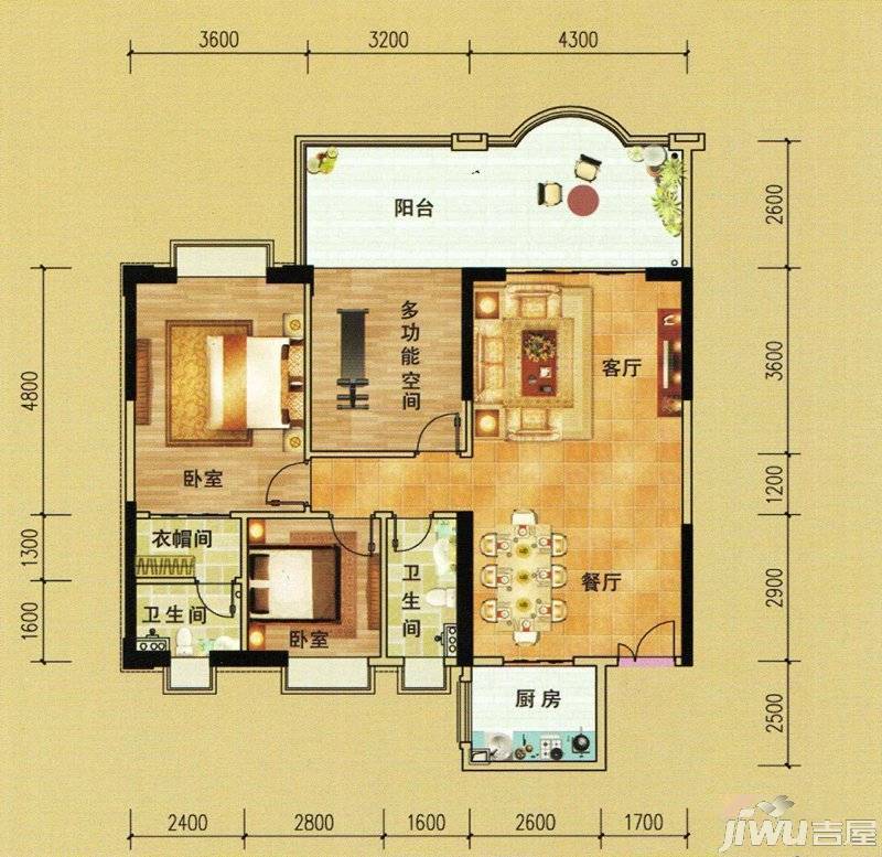 华盛新城二期2室2厅1卫81㎡户型图