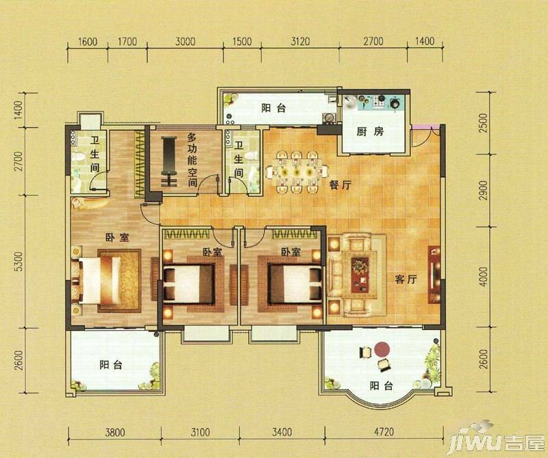 华盛新城二期2室2厅1卫81㎡户型图