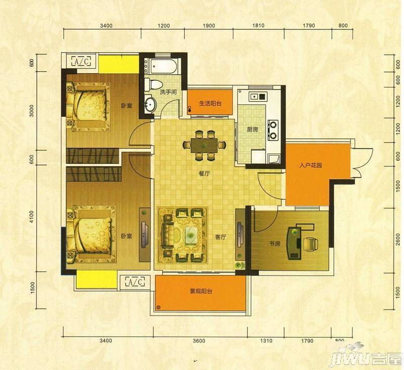 荣盛南亚郦都3室2厅2卫户型图
