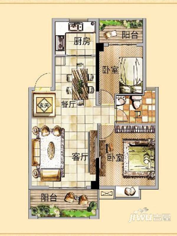 翰林江景2室2厅2卫156㎡户型图