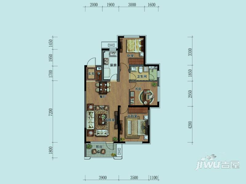 华润·中央公园3室2厅1卫112㎡户型图