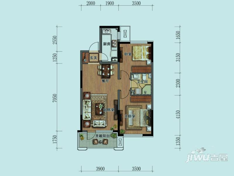 华润·中央公园2室2厅1卫96㎡户型图