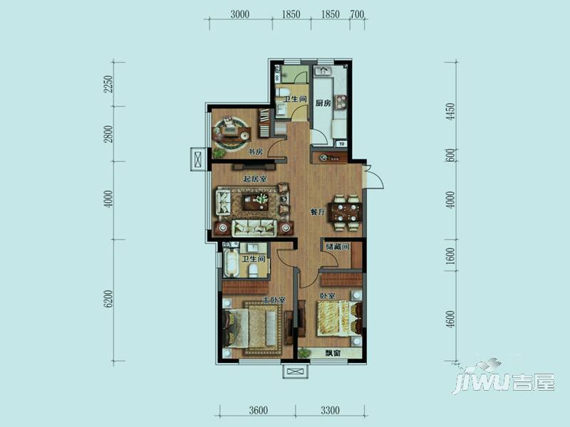 华润·中央公园3室2厅2卫126㎡户型图