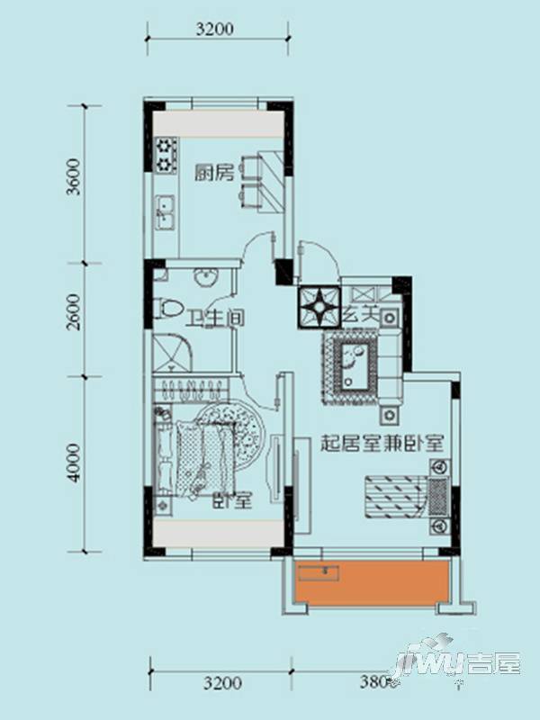 巴黎左岸2室2厅1卫63.1㎡户型图