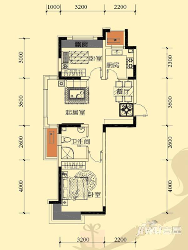 巴黎左岸2室2厅1卫71.6㎡户型图