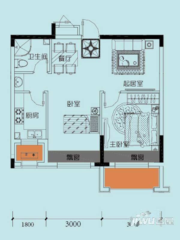 巴黎左岸2室2厅1卫59.5㎡户型图