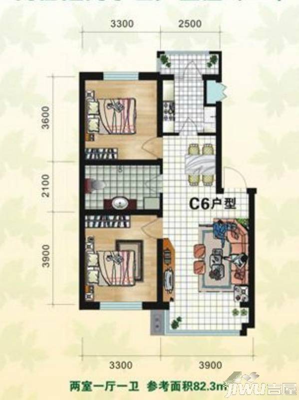 园林雅居2室1厅1卫82.3㎡户型图