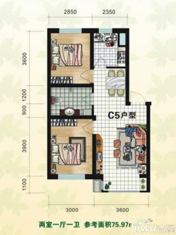 园林雅居2室1厅1卫76㎡户型图