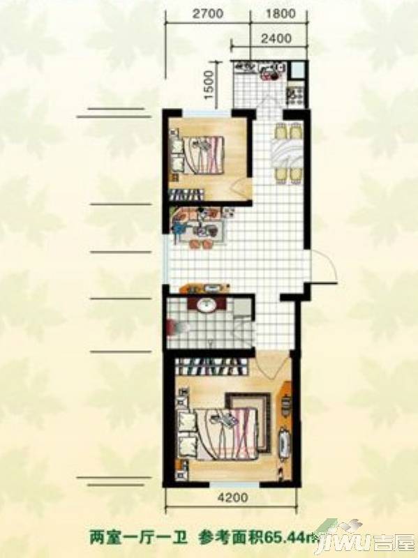 园林雅居2室1厅1卫65.4㎡户型图