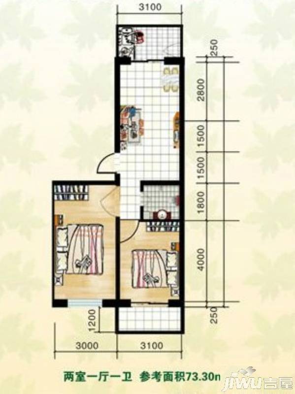 园林雅居2室1厅1卫73.3㎡户型图