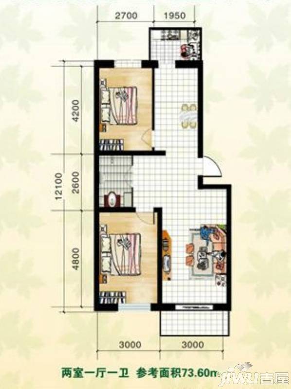 园林雅居2室1厅1卫73.6㎡户型图