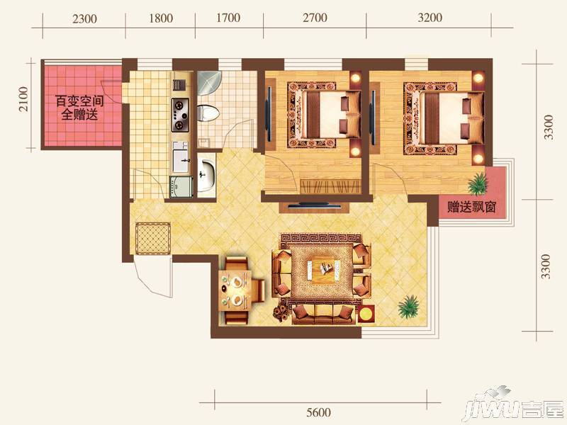 保利达·翠堤湾2室1厅1卫77㎡户型图