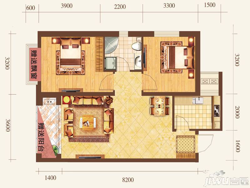 保利达·翠堤湾2室2厅1卫88.7㎡户型图