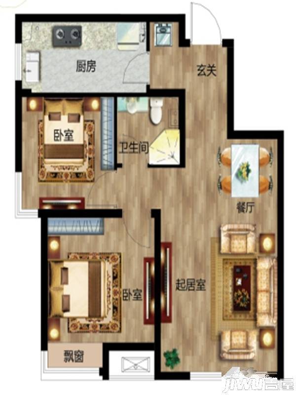 保利茉莉公馆2室2厅1卫74.5㎡户型图