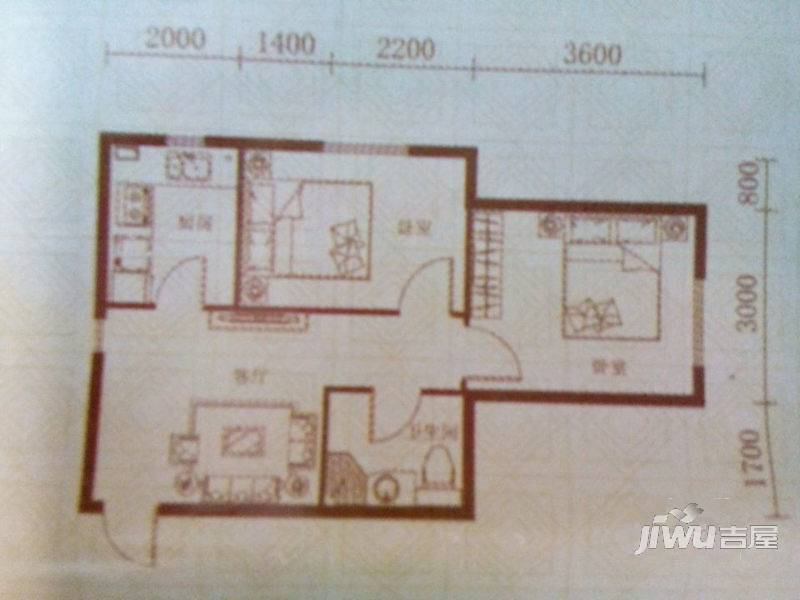 亿海名都2室1厅1卫54.2㎡户型图